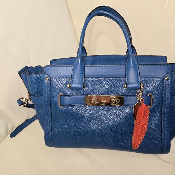 Coach Mercer Turnlock Satchel – Pebbled Leather – Azure Blue – Gold Hardware – - Picture 1 of 8